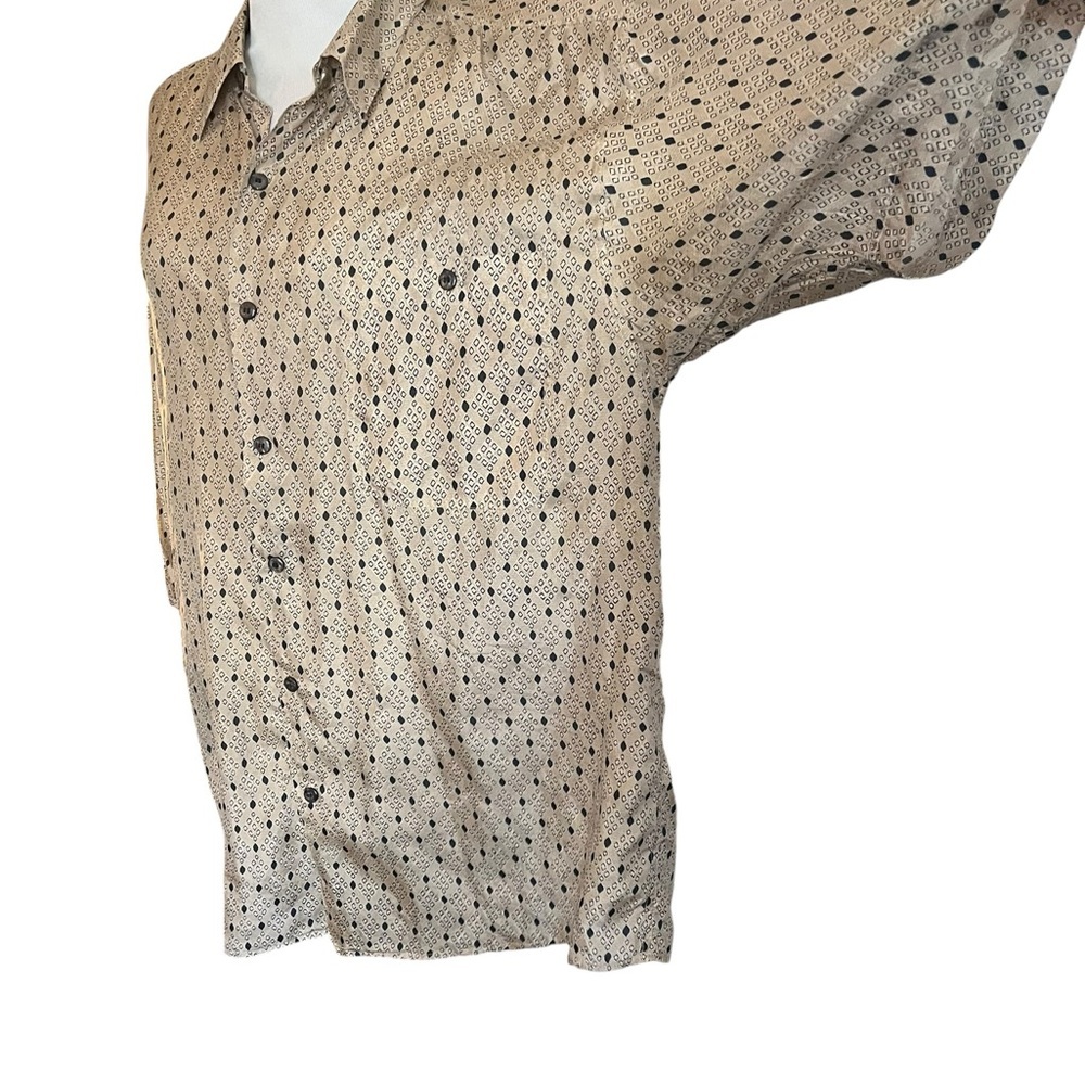 Vintage 90s Porcini Silk Shirt Mens L Tan Geometric Button Up Luxe Minimalist - Picture 4 of 9